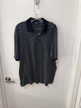Ralph Lauren Purple Label Men's Striped Short Sleeve Polo Shirt Navy White XXL